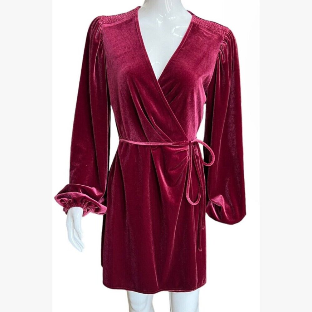 Gianni Bini Leighton Velvet Wrap Dress Merlot Size M New With Tags
